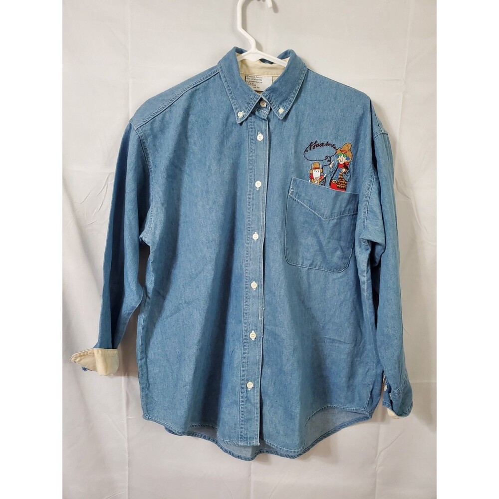 Vintage 90's Maxine Hallmark Cartoon Chambray Button Up Shirt Size Medium Blue